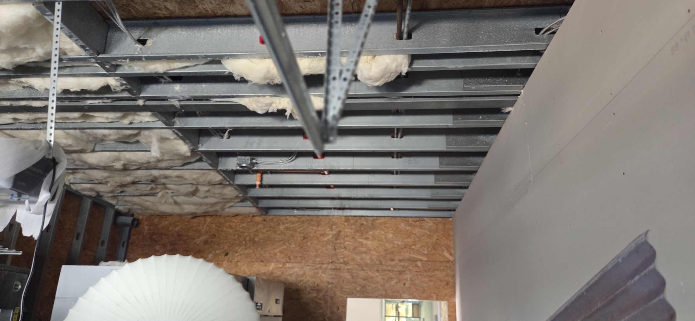 Ceiling framing set out around fixtures and services