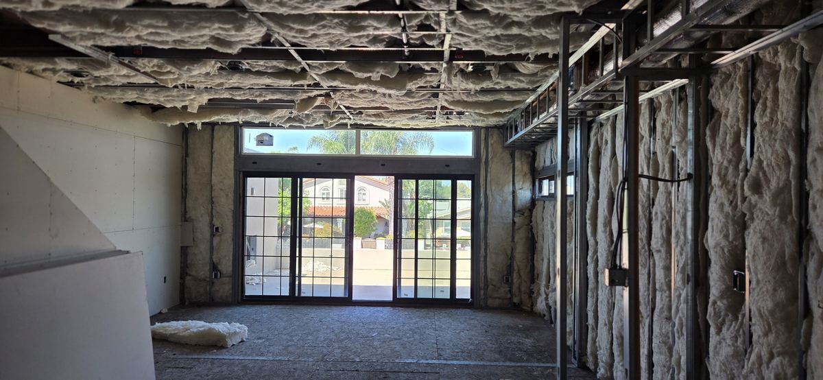 Commercial shell framed out to the storefront glazing.